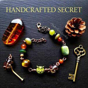 Uniquely Handmade! Semi-Precious Beads Bracelet ~ Woodlands Owls Nature Inspired